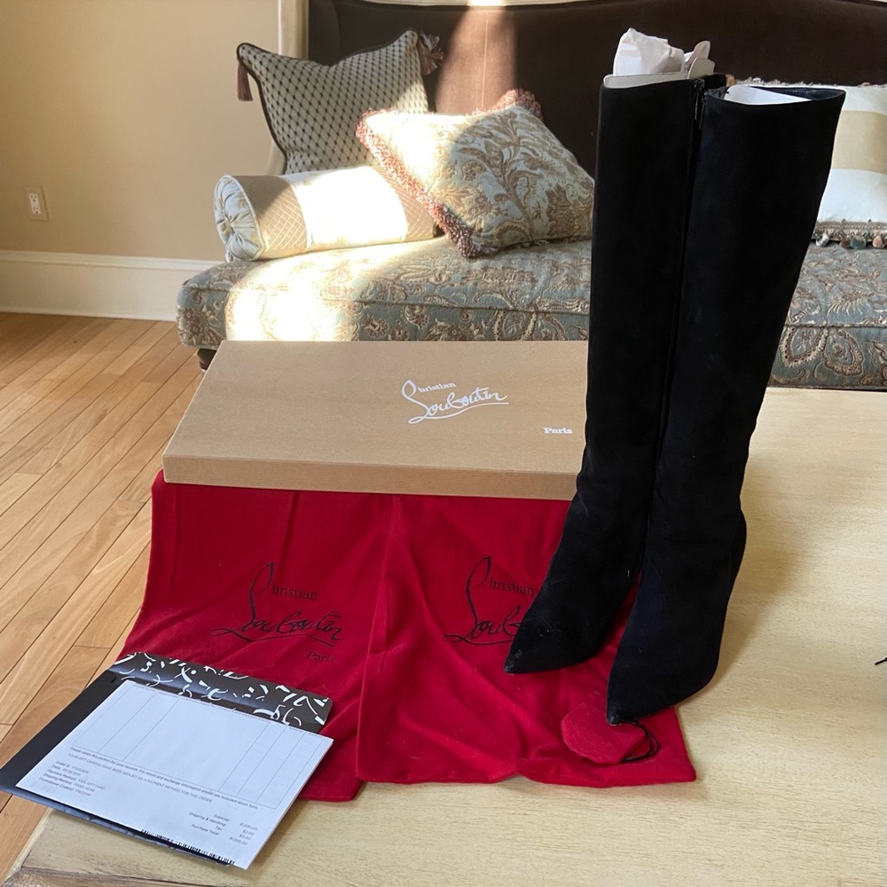 Christian Louboutin Tournoi Suede Knee High Boots